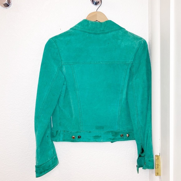 VINTAGE Leather Suede Turquoise/Teal Cropped Jacket SZ: 6 (Small) - Picture 4 of 6